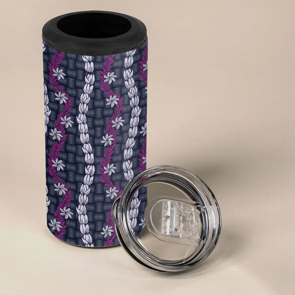 Pikake Maile Tiare Lei 4 in 1 Can Cooler Tumbler Poni Lauhala Pattern LT01 - Polynesian Pride