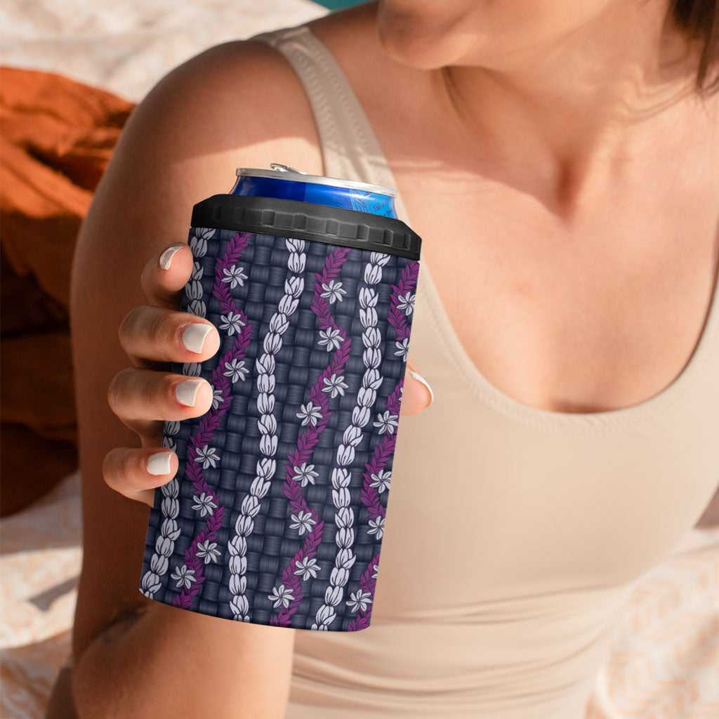 Pikake Maile Tiare Lei 4 in 1 Can Cooler Tumbler Poni Lauhala Pattern LT01 - Polynesian Pride