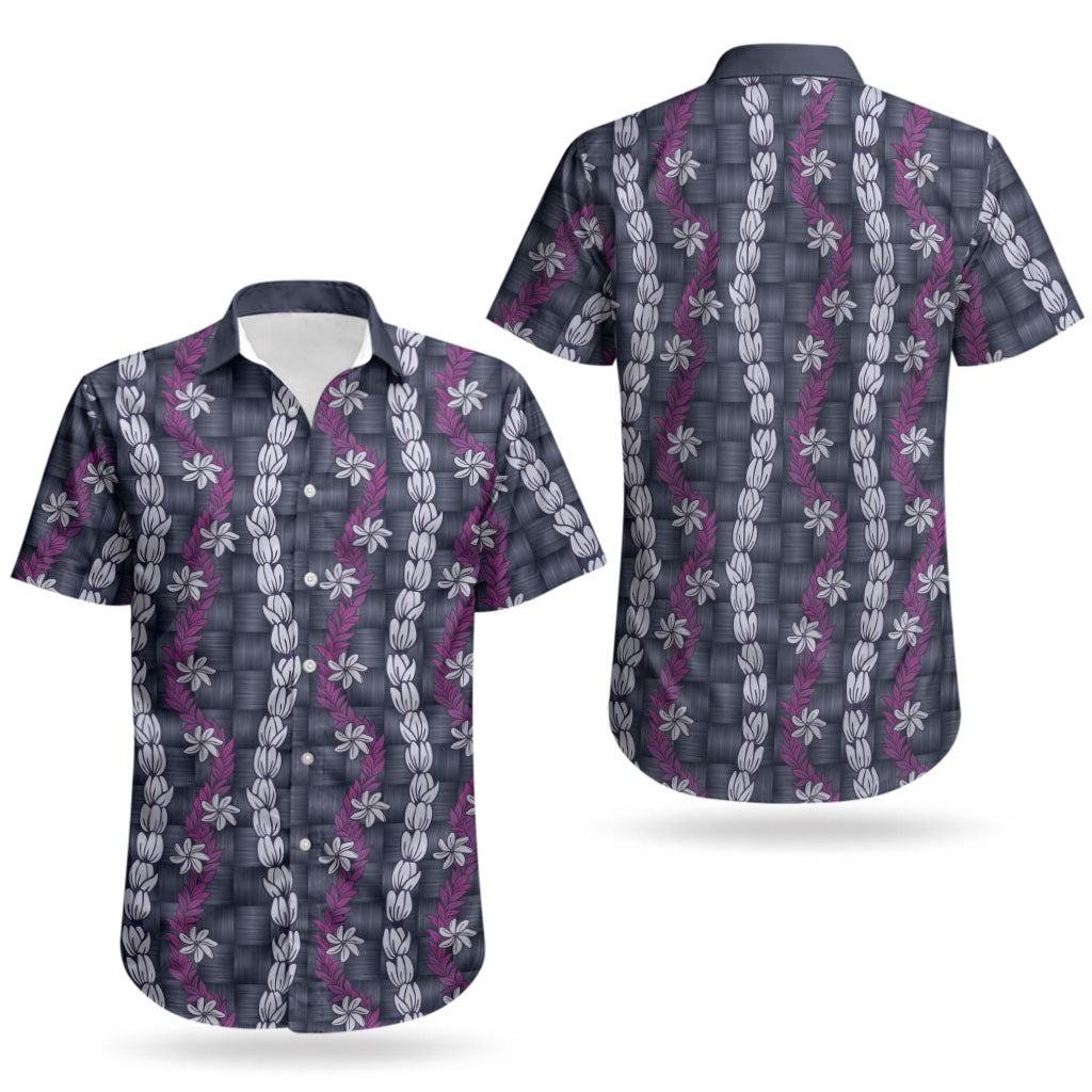 Pikake Maile Tiare Lei Couples Matching Off Shoulder Short Dress and Hawaiian Shirt Poni Lauhala Pattern LT01 - Polynesian Pride