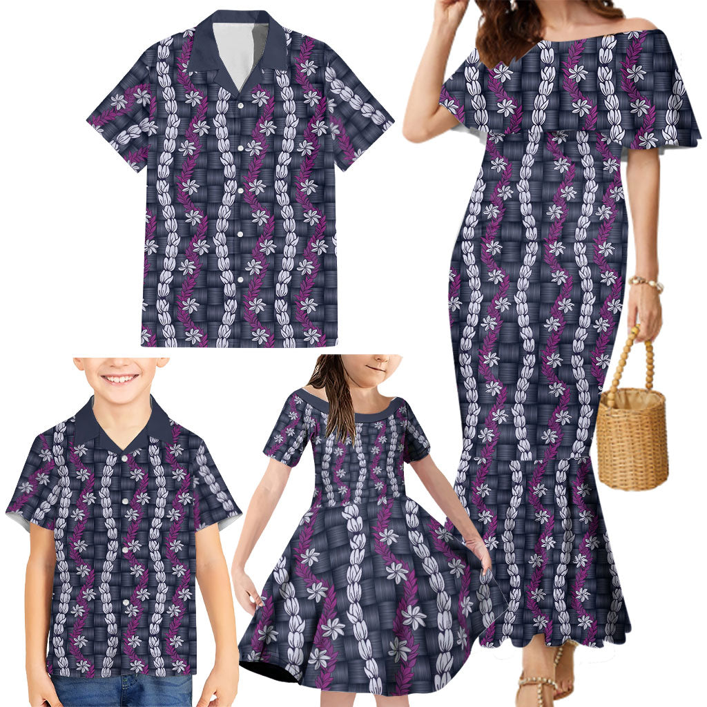 Pikake Maile Tiare Lei Family Matching Mermaid Dress and Hawaiian Shirt Poni Lauhala Pattern LT01 - Polynesian Pride