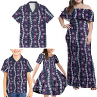 Pikake Maile Tiare Lei Family Matching Off Shoulder Maxi Dress and Hawaiian Shirt Poni Lauhala Pattern LT01 - Polynesian Pride