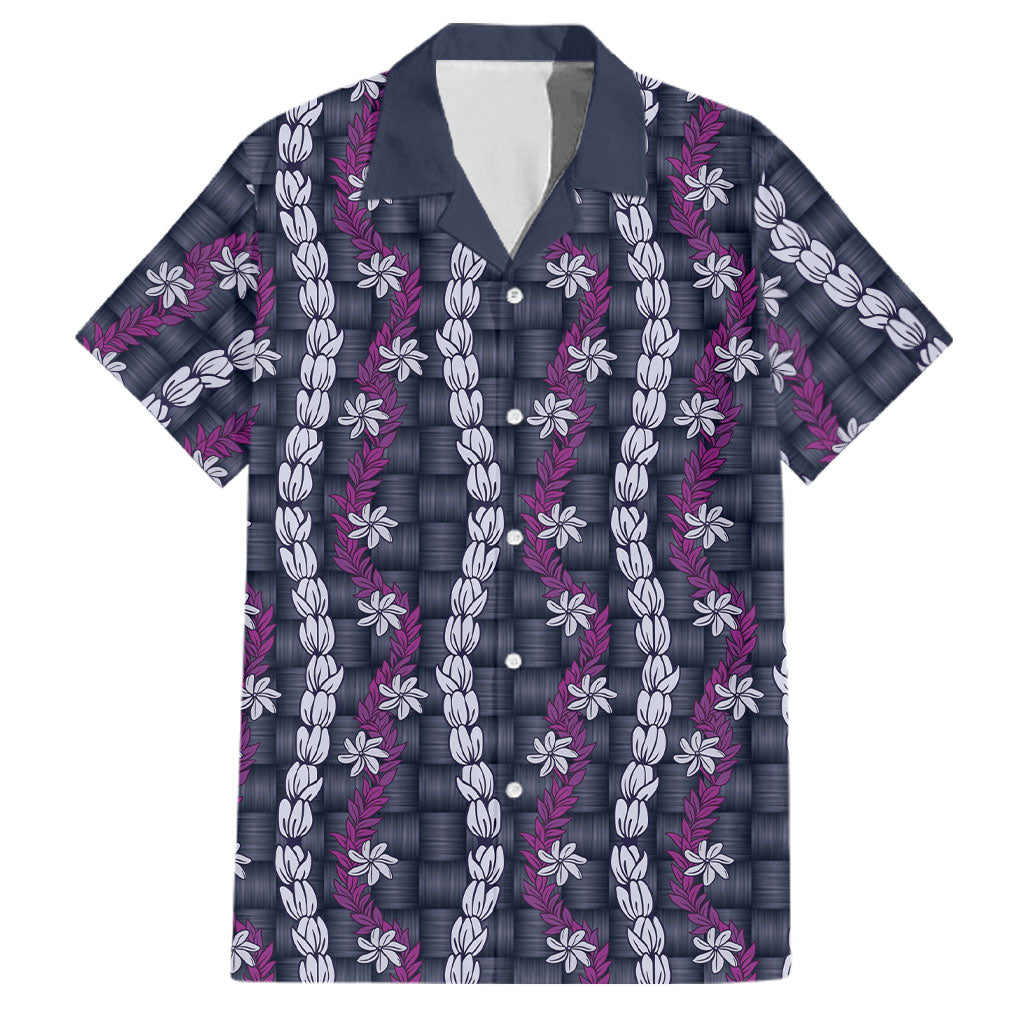 Pikake Maile Tiare Lei Family Matching Off Shoulder Maxi Dress and Hawaiian Shirt Poni Lauhala Pattern LT01 Dad's Shirt - Short Sleeve Purple - Polynesian Pride