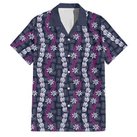 Pikake Maile Tiare Lei Family Matching Off Shoulder Short Dress and Hawaiian Shirt Poni Lauhala Pattern LT01 Dad's Shirt - Short Sleeve Purple - Polynesian Pride