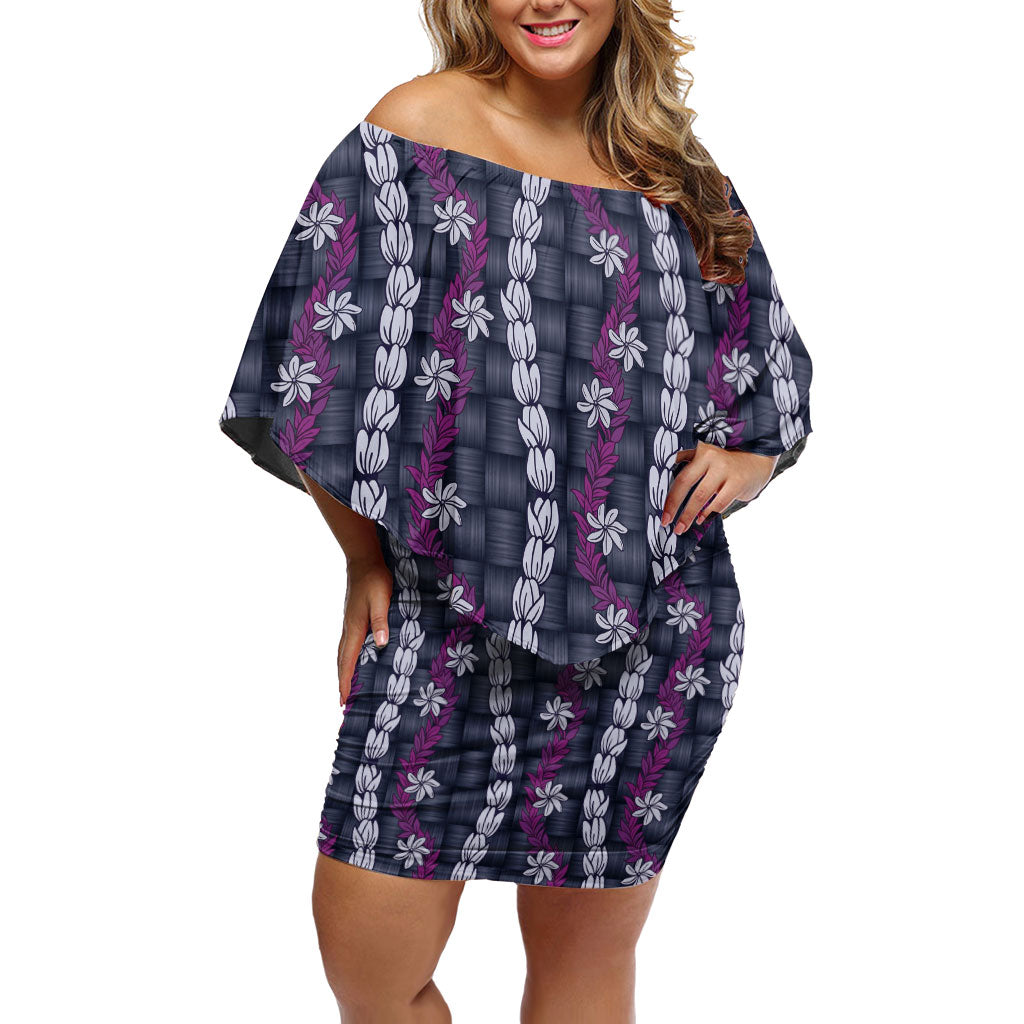 Pikake Maile Tiare Lei Family Matching Off Shoulder Short Dress and Hawaiian Shirt Poni Lauhala Pattern LT01 Mom's Dress Purple - Polynesian Pride