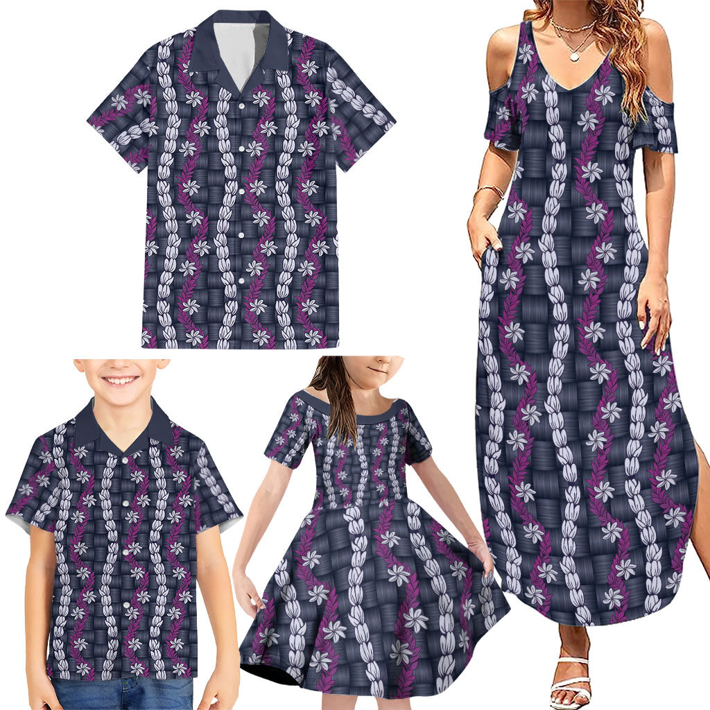 Pikake Maile Tiare Lei Family Matching Summer Maxi Dress and Hawaiian Shirt Poni Lauhala Pattern LT01 - Polynesian Pride