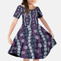 Pikake Maile Tiare Lei Family Matching Tank Maxi Dress and Hawaiian Shirt Poni Lauhala Pattern LT01 Daughter's Dress Purple - Polynesian Pride
