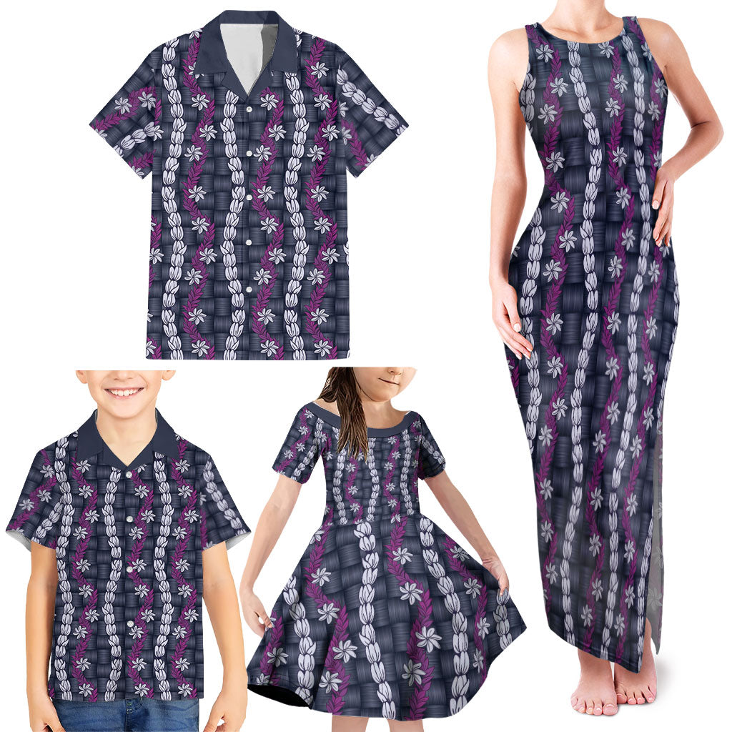 Pikake Maile Tiare Lei Family Matching Tank Maxi Dress and Hawaiian Shirt Poni Lauhala Pattern LT01 - Polynesian Pride