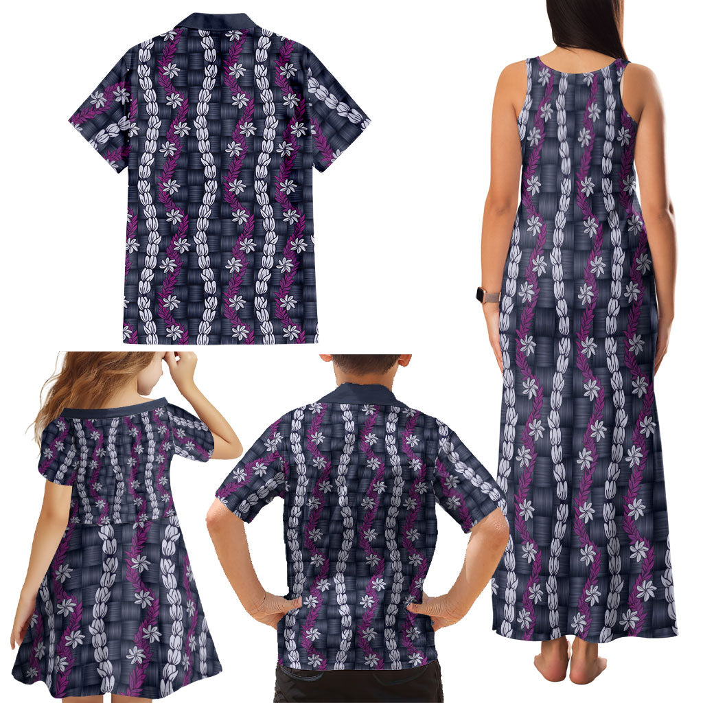 Pikake Maile Tiare Lei Family Matching Tank Maxi Dress and Hawaiian Shirt Poni Lauhala Pattern LT01 - Polynesian Pride