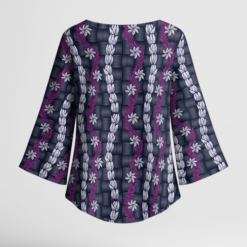 Pikake Maile Tiare Lei Kimono Sleeve Blouse Poni Lauhala Pattern