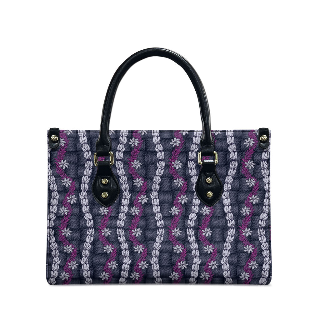 Pikake Maile Tiare Lei Leather Bag Poni Lauhala Pattern