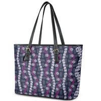 Pikake Maile Tiare Lei Leather Tote Bag Poni Lauhala Pattern