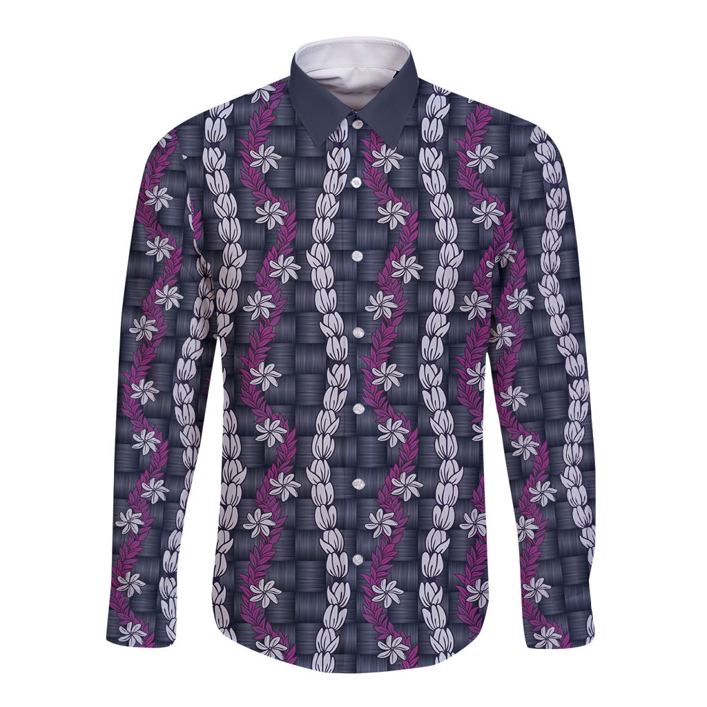Pikake Maile Tiare Lei Long Sleeve Button Shirt Poni Lauhala Pattern