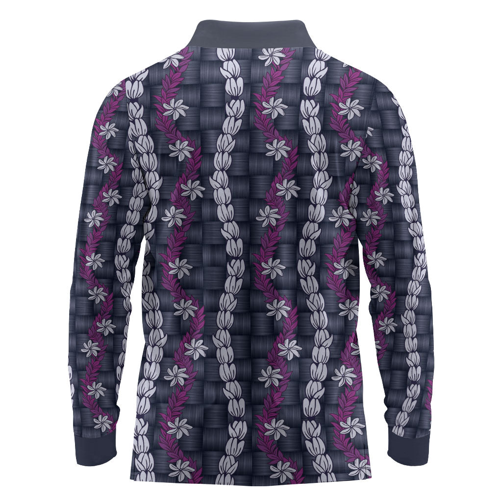 Pikake Maile Tiare Lei Long Sleeve Polo Shirt Poni Lauhala Pattern LT01 - Polynesian Pride