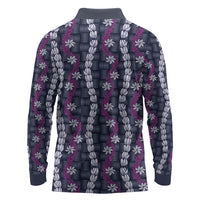 Pikake Maile Tiare Lei Long Sleeve Polo Shirt Poni Lauhala Pattern LT01 - Polynesian Pride
