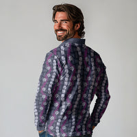 Pikake Maile Tiare Lei Long Sleeve Polo Shirt Poni Lauhala Pattern LT01 - Polynesian Pride
