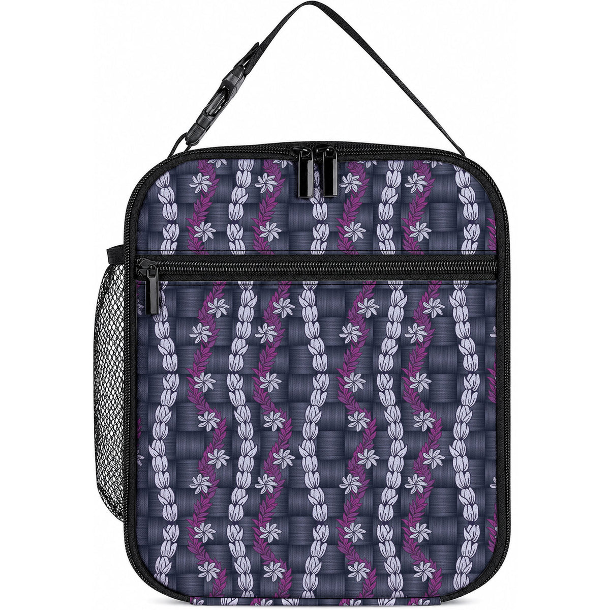 Pikake Maile Tiare Lei Lunch Bag Poni Lauhala Pattern LT01 10.2 × 8.3 × 4.3 inch Purple - Polynesian Pride
