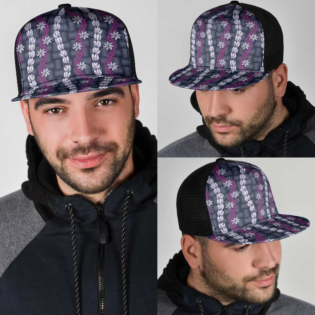 Pikake Maile Tiare Lei Mesh Trucker Cap Poni Lauhala Pattern