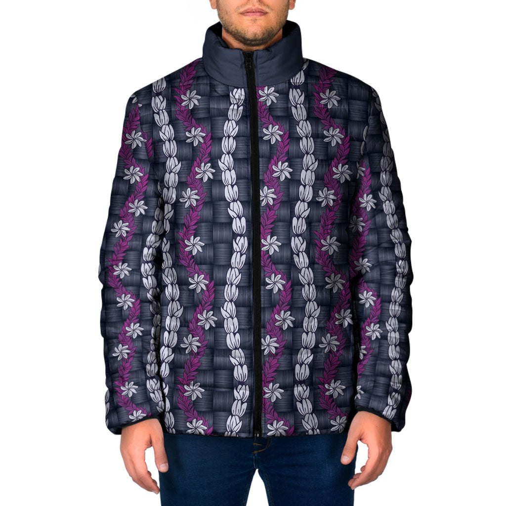 Pikake Maile Tiare Lei Padded Jacket Poni Lauhala Pattern LT01 Men Purple - Polynesian Pride