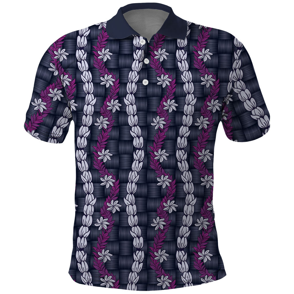 Pikake Maile Tiare Lei Polo Shirt Poni Lauhala Pattern LT01 Purple - Polynesian Pride