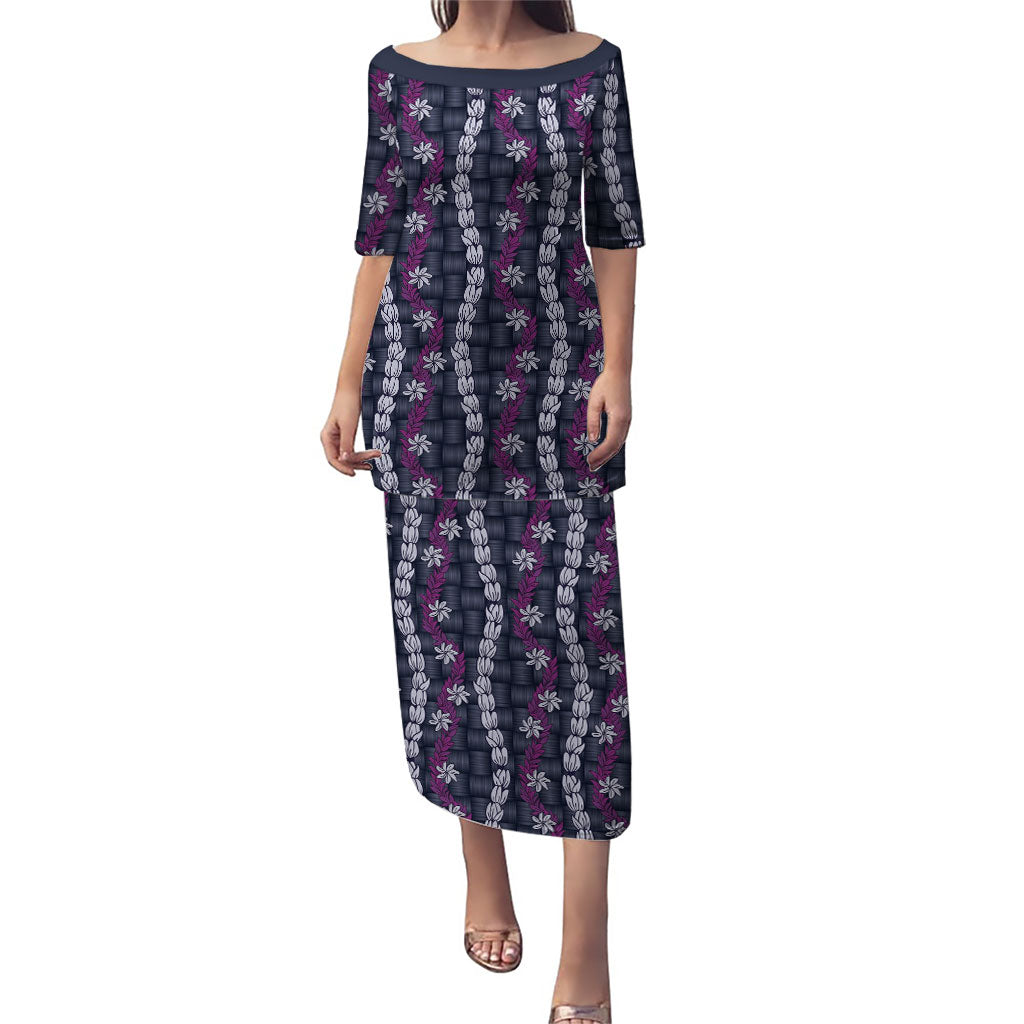 Pikake Maile Tiare Lei Puletasi Poni Lauhala Pattern LT01 Long Dress Purple - Polynesian Pride