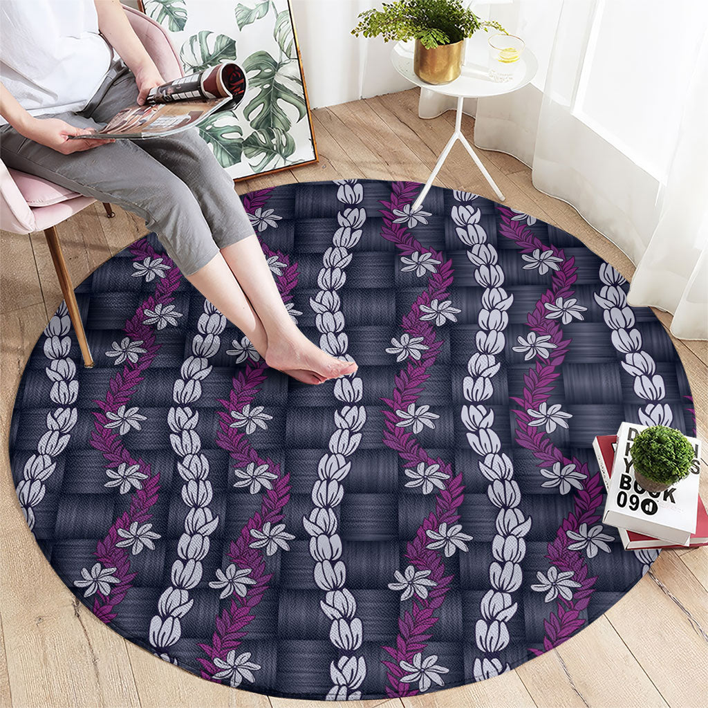 Pikake Maile Tiare Lei Round Carpet Poni Lauhala Pattern
