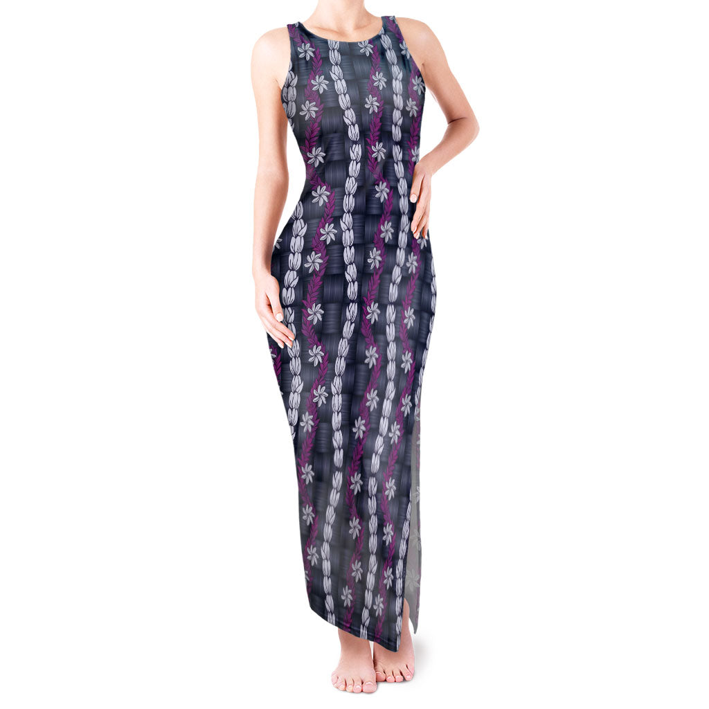 Pikake Maile Tiare Lei Tank Maxi Dress Poni Lauhala Pattern LT01 Women Purple - Polynesian Pride