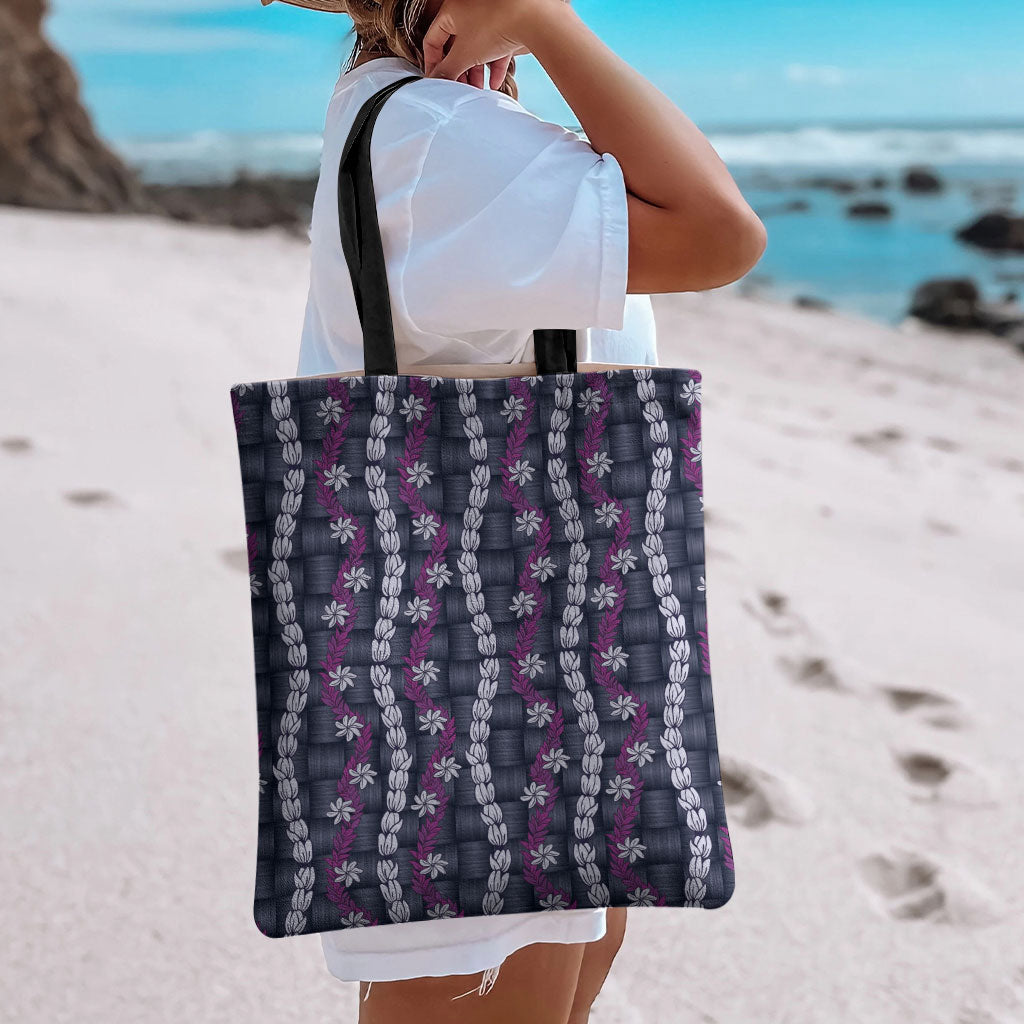 Pikake Maile Tiare Lei Tote Bag Poni Lauhala Pattern