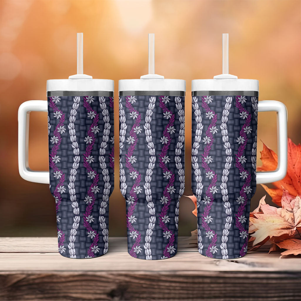 Pikake Maile Tiare Lei Tumbler With Handle Poni Lauhala Pattern