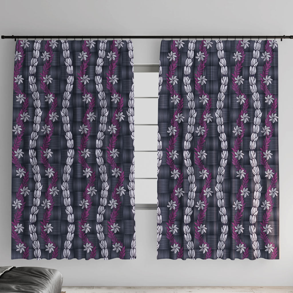 Pikake Maile Tiare Lei Window Curtain Poni Lauhala Pattern LT01 With Hooks Purple - Polynesian Pride