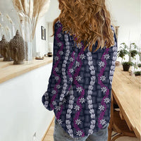 Pikake Maile Tiare Lei Women Casual Shirt Poni Lauhala Pattern
