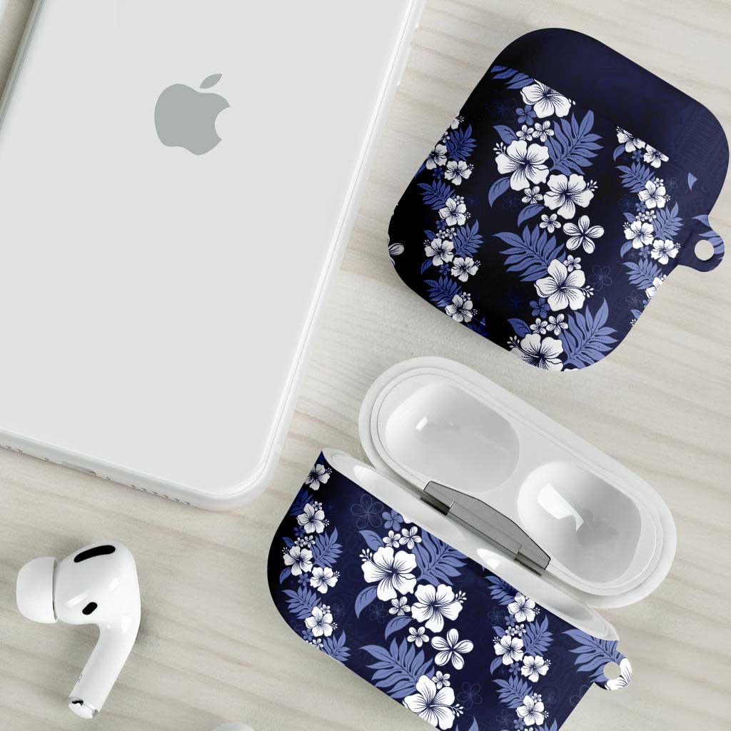 Hawaiian Hibiscus Tribal Floral Blue AirPods Case Polynesian Tapa Pattern - Polynesian Pride