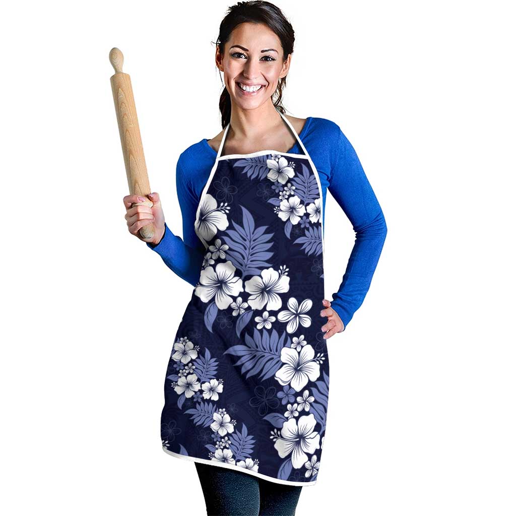 Hawaiian Hibiscus Tribal Floral Blue Apron Polynesian Tapa Pattern - Polynesian Pride
