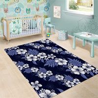 Hawaiian Hibiscus Tribal Floral Blue Area Rug Polynesian Tapa Pattern - Polynesian Pride