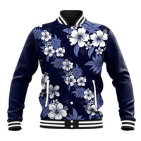 Hawaiian Hibiscus Tribal Floral Blue Baseball Jacket Polynesian Tapa Pattern - Polynesian Pride