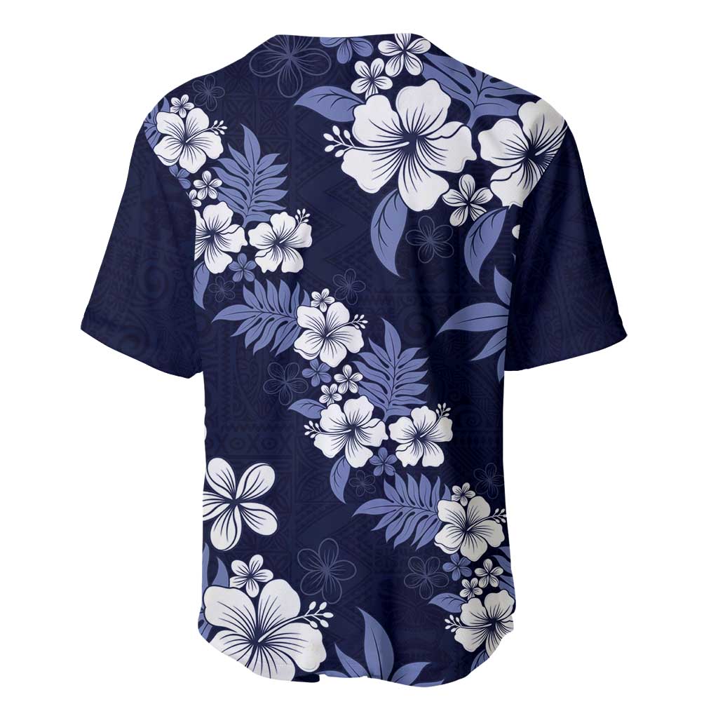 Hawaiian Hibiscus Tribal Floral Blue Baseball Jersey Polynesian Tapa Pattern - Polynesian Pride