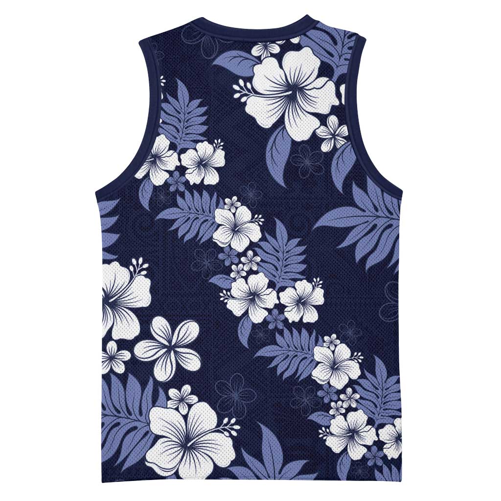 Hawaiian Hibiscus Tribal Floral Blue Basketball Jersey Polynesian Tapa Pattern LT01 - Polynesian Pride