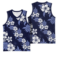 Hawaiian Hibiscus Tribal Floral Blue Basketball Jersey Polynesian Tapa Pattern LT01 - Polynesian Pride