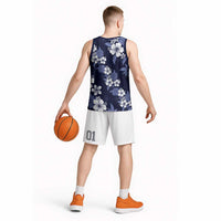 Hawaiian Hibiscus Tribal Floral Blue Basketball Jersey Polynesian Tapa Pattern LT01 - Polynesian Pride