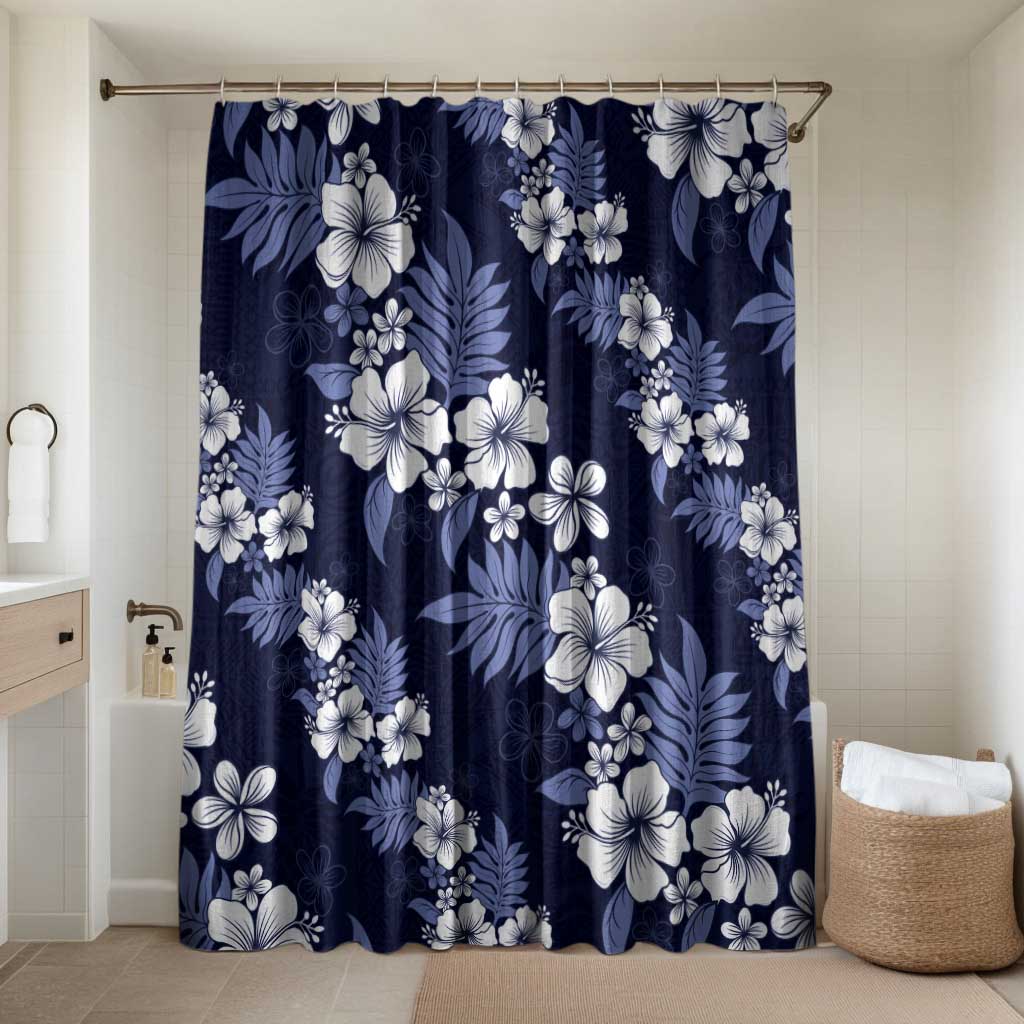 Hawaiian Hibiscus Tribal Floral Blue Bathroom Set Polynesian Tapa Pattern - Polynesian Pride