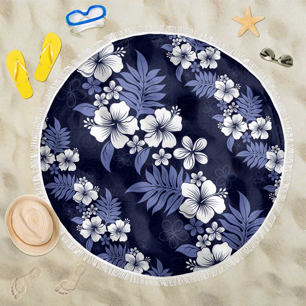 Hawaiian Hibiscus Tribal Floral Blue Beach Blanket Polynesian Tapa Pattern - Polynesian Pride