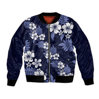 Hawaiian Hibiscus Tribal Floral Blue Bomber Jacket Polynesian Tapa Pattern - Polynesian Pride