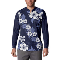 Hawaiian Hibiscus Tribal Floral Blue Button Sweatshirt Polynesian Tapa Pattern - Polynesian Pride