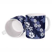 Hawaiian Hibiscus Tribal Floral Blue Ceramic Mug Polynesian Tapa Pattern - Polynesian Pride