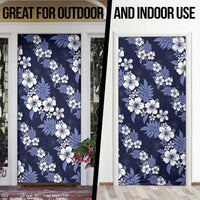 Hawaiian Hibiscus Tribal Floral Blue Door Cover Polynesian Tapa Pattern - Polynesian Pride