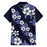 Hawaiian Hibiscus Tribal Floral Blue Family Matching Long Sleeve Bodycon Dress and Hawaiian Shirt Polynesian Tapa Pattern - Polynesian Pride