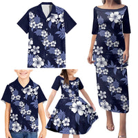 Hawaiian Hibiscus Tribal Floral Blue Family Matching Puletasi and Hawaiian Shirt Polynesian Tapa Pattern - Polynesian Pride