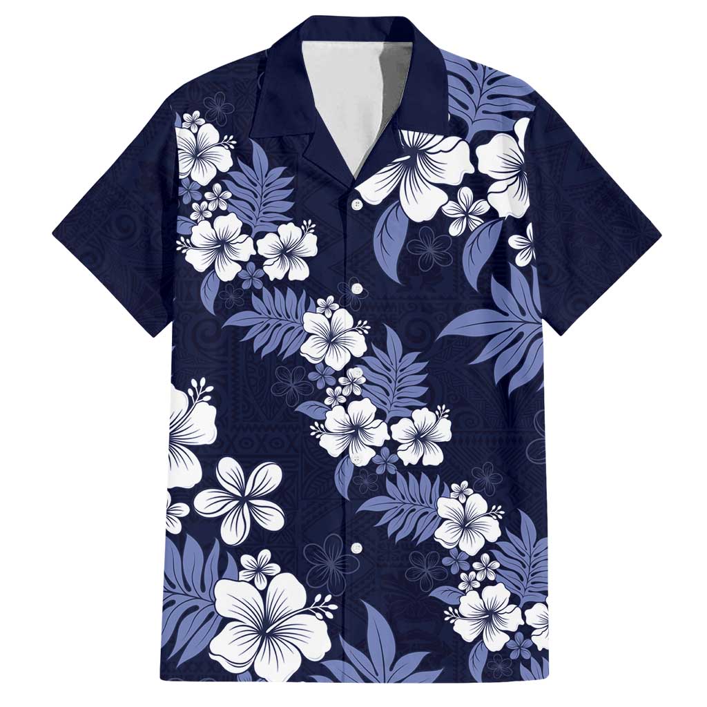Hawaiian Hibiscus Tribal Floral Blue Family Matching Puletasi and Hawaiian Shirt Polynesian Tapa Pattern - Polynesian Pride