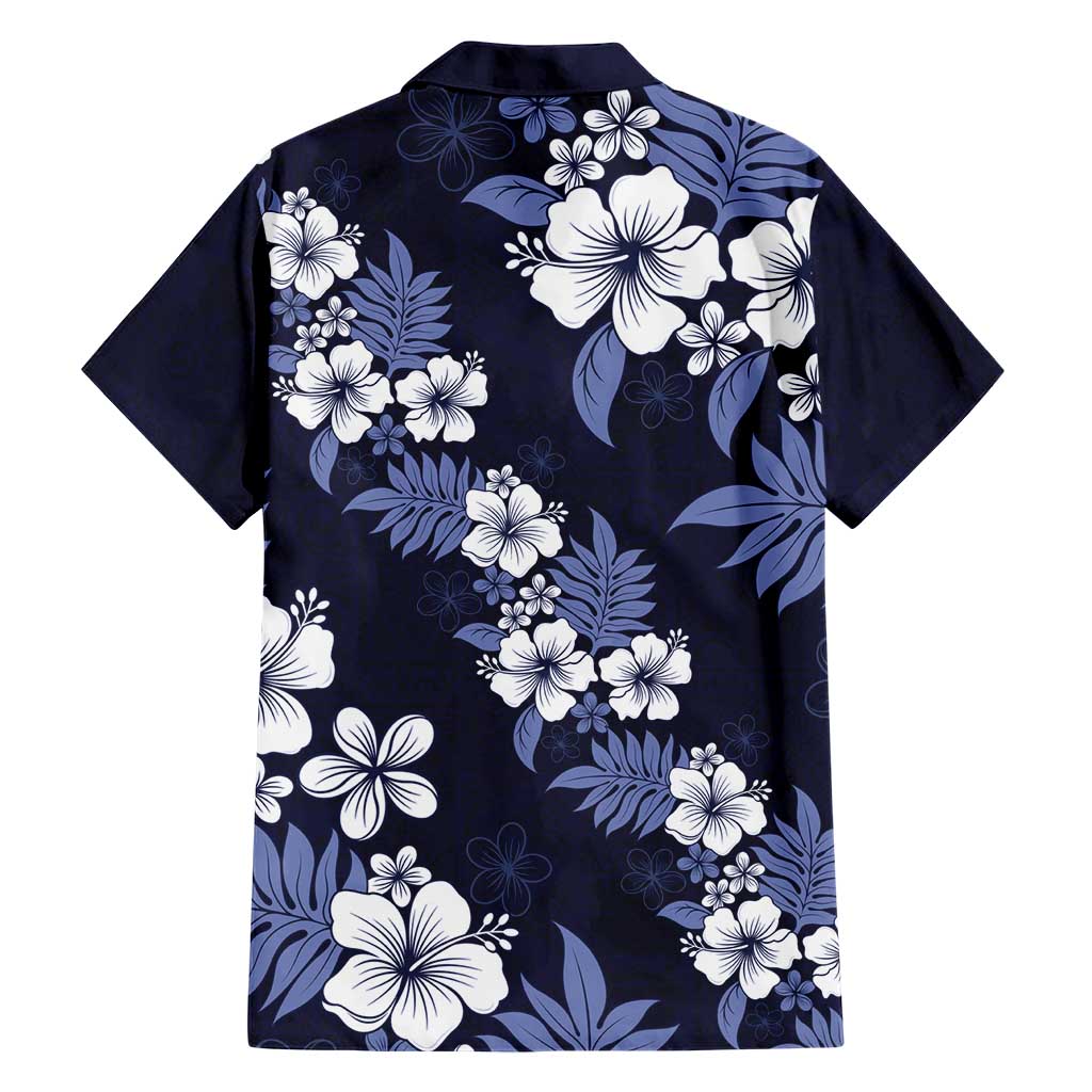 Hawaiian Hibiscus Tribal Floral Blue Family Matching Short Sleeve Bodycon Dress and Hawaiian Shirt Polynesian Tapa Pattern - Polynesian Pride