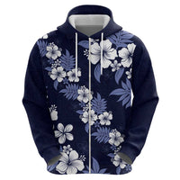 Hawaiian Hibiscus Tribal Floral Blue Hoodie Polynesian Tapa Pattern - Polynesian Pride