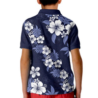 Hawaiian Hibiscus Tribal Floral Blue Kid Polo Shirt Polynesian Tapa Pattern - Polynesian Pride